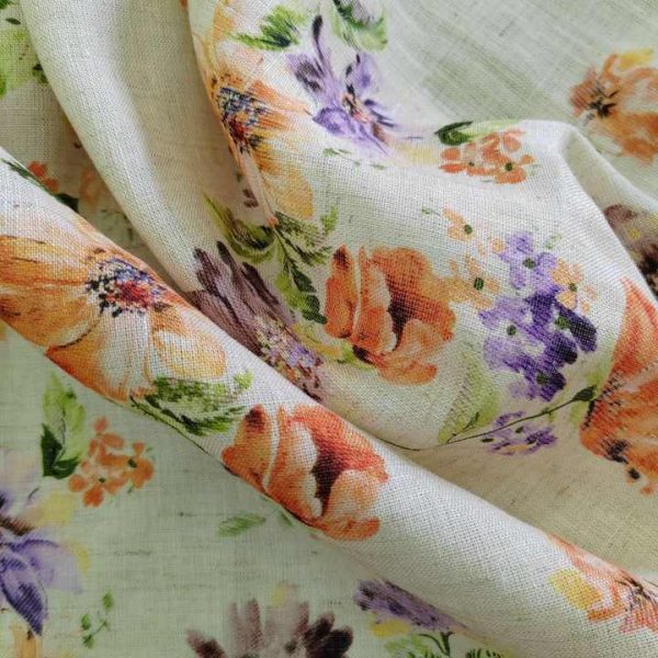 woven Linen cotton printed fabric natural fiber linen prints fabric for linen cotton casual dress shirts home textile